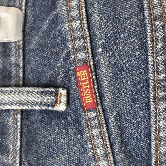 Men's Distressed Rustler Cotton Blue Jeans, Size 34 X 34 - Picture 7 of 8